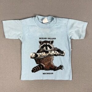 VTG 70s 80s Sugar Island Michigan Raccoon T Shirt Toddler Sz 2T Single Stitch